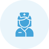 Blue nurse icon on light background.