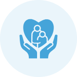 Family icon with hands and heart symbol.